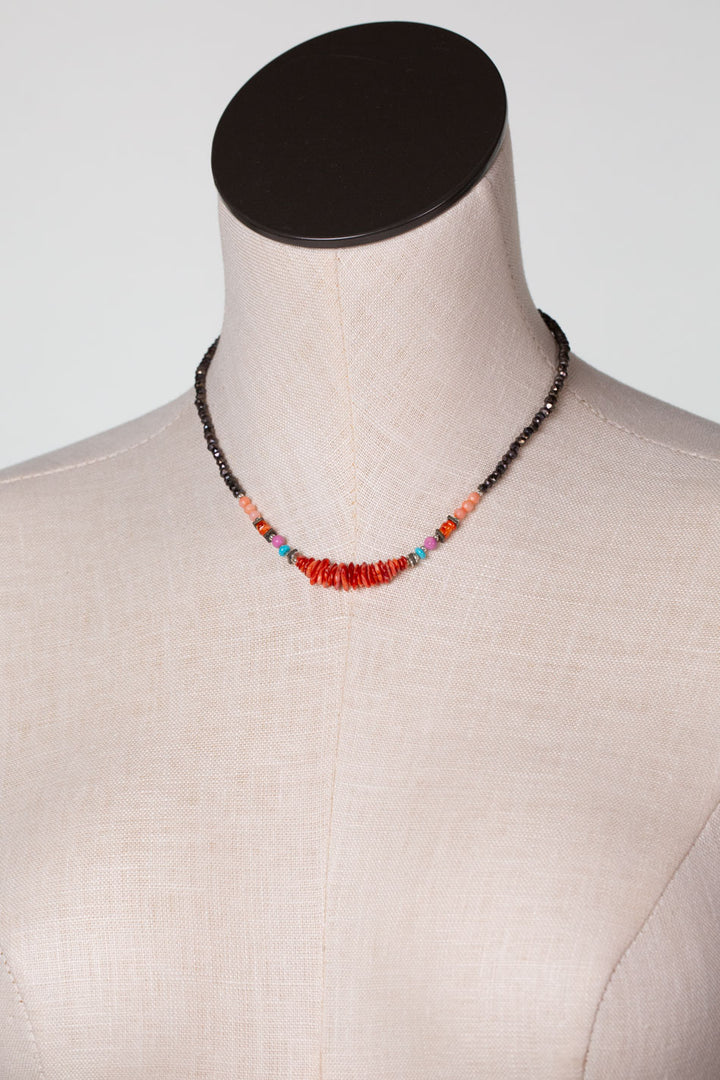 One Of A Kind 15-17" Spiny Oyster, Pyrite, Turquoise Collage Necklace