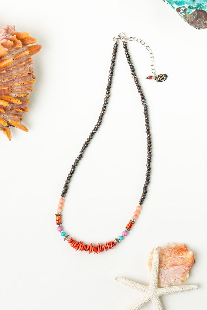 One Of A Kind 15-17" Spiny Oyster, Pyrite, Turquoise Collage Necklace