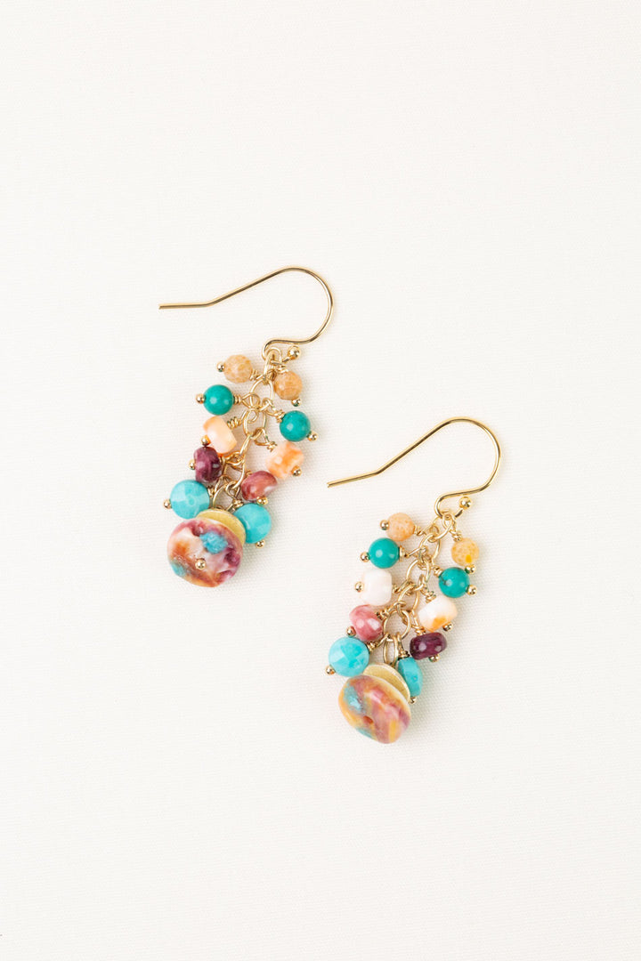 One Of A Kind 1.5" Turquoise With Spiny Oyster Cluster Earrings