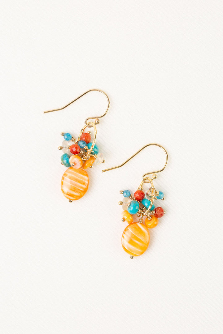 One Of A Kind Turquoise With Spiny Oyster Cluster Earrings