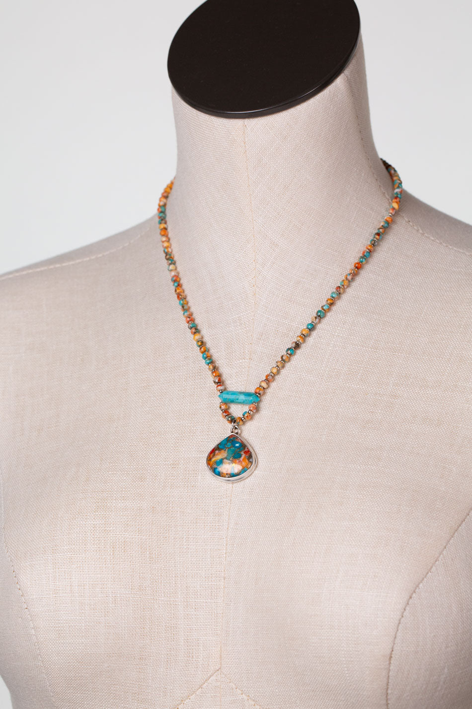 One Of A Kind 17.5-19.5" Spiny Oyster, Turquoise Statement Necklace