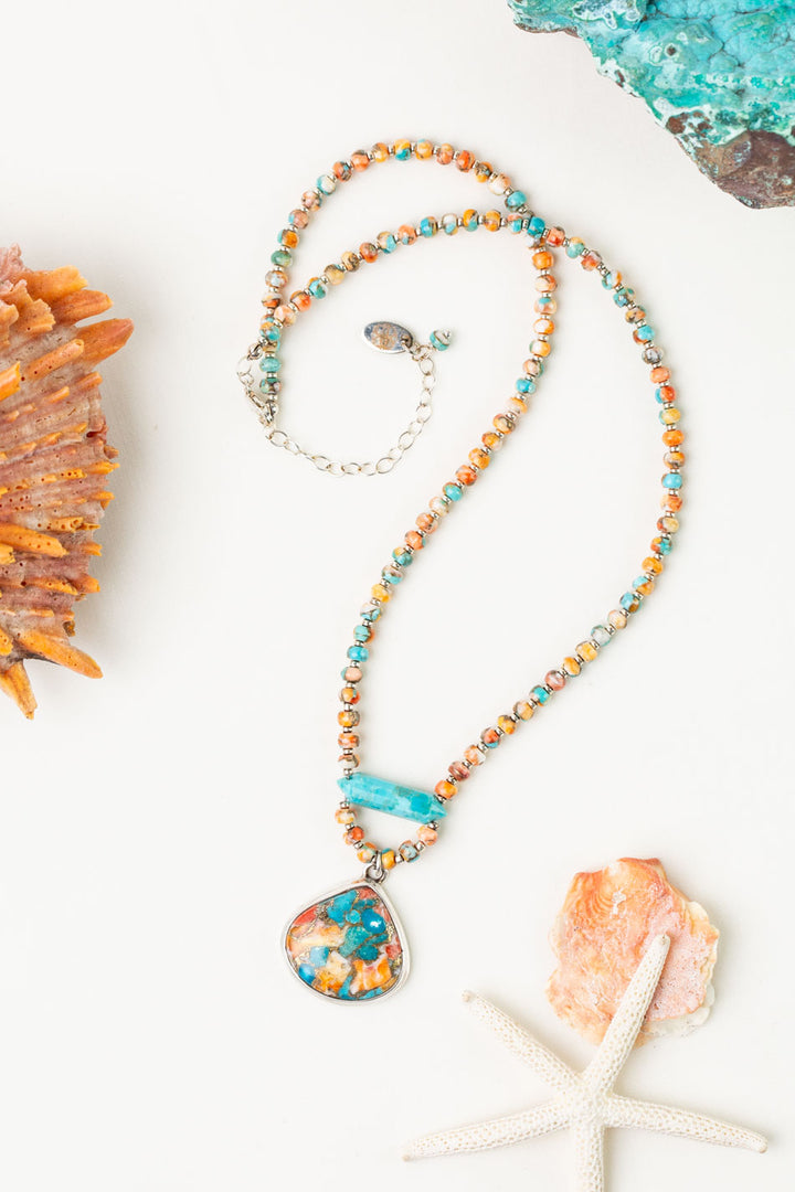 One Of A Kind 17.5-19.5" Spiny Oyster, Turquoise Statement Necklace