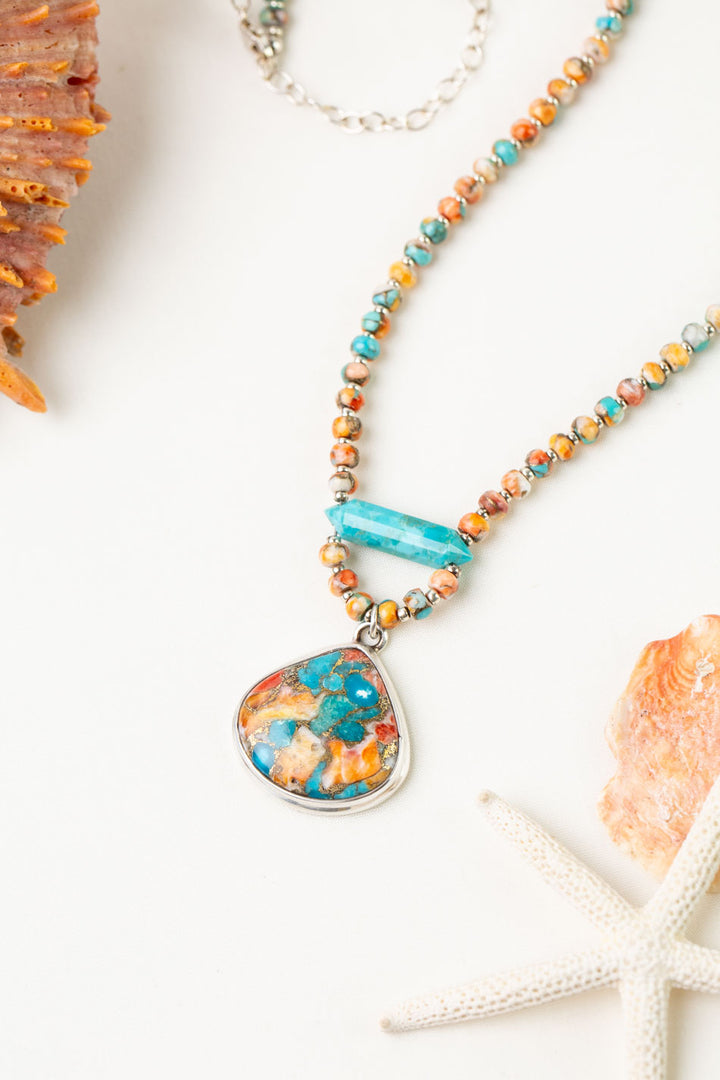 One Of A Kind 17.5-19.5" Spiny Oyster, Turquoise Statement Necklace