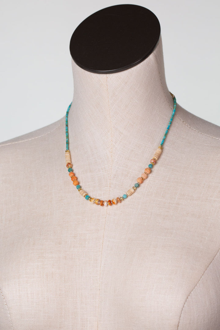 One Of A Kind 16.5-18.5" Spiny Oyster, Turquoise, Sponge Coral Collage Necklace
