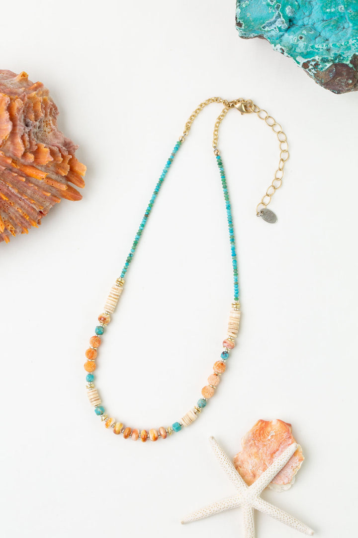 One Of A Kind 16.5-18.5" Spiny Oyster, Turquoise, Sponge Coral Collage Necklace