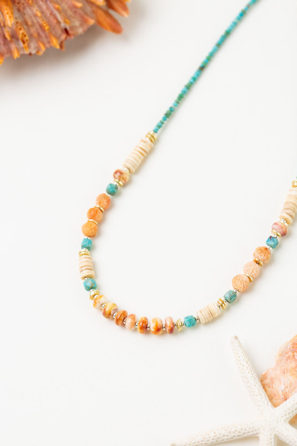 One Of A Kind 16.5-18.5" Spiny Oyster, Turquoise, Sponge Coral Collage Necklace