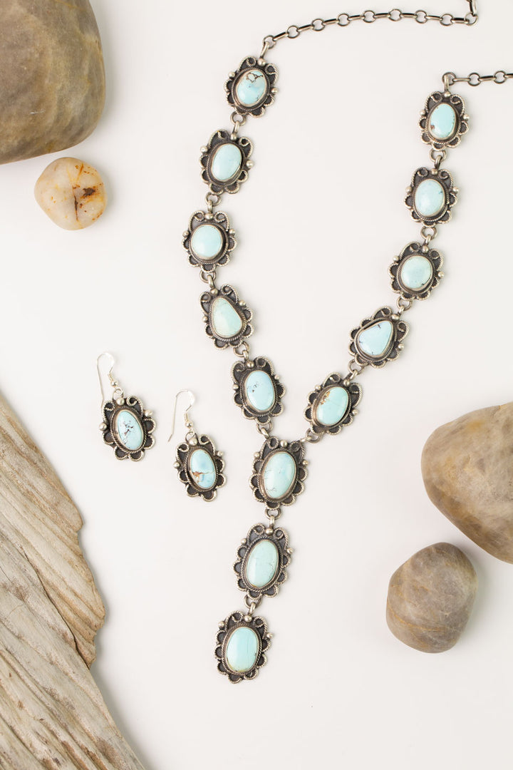B. Lee 26" Golden Hills Turquoise Statement Necklace And Errings Set