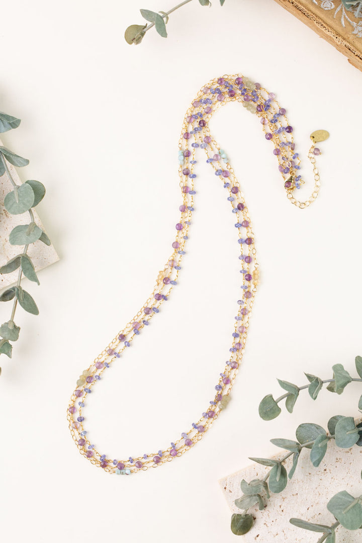One Of A Kind 25-27" Opal, Tanzanite, Multistrand Necklace