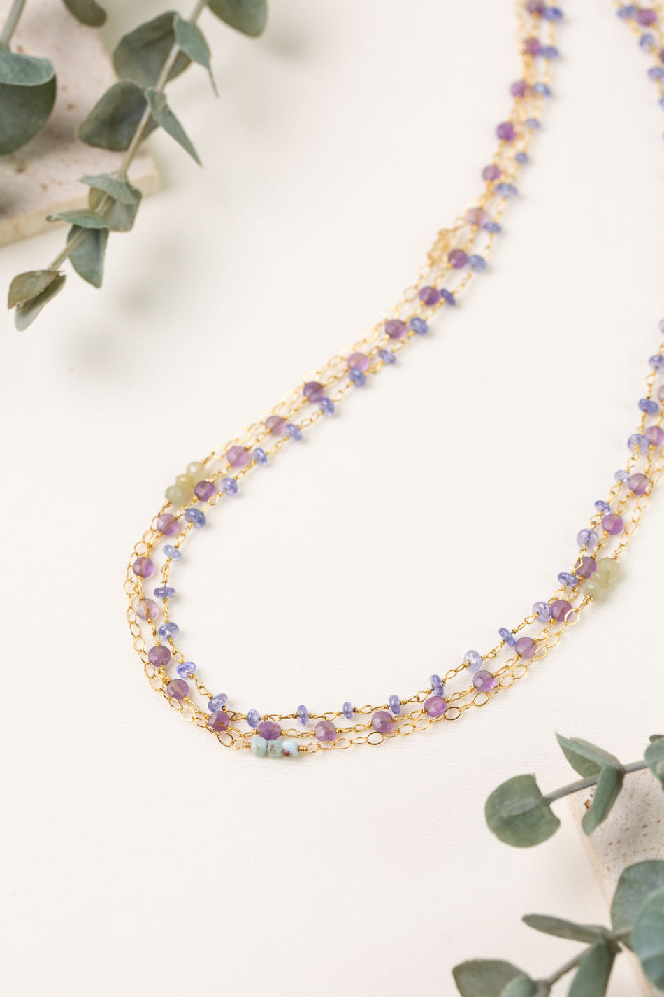 One Of A Kind 25-27" Opal, Tanzanite, Multistrand Necklace