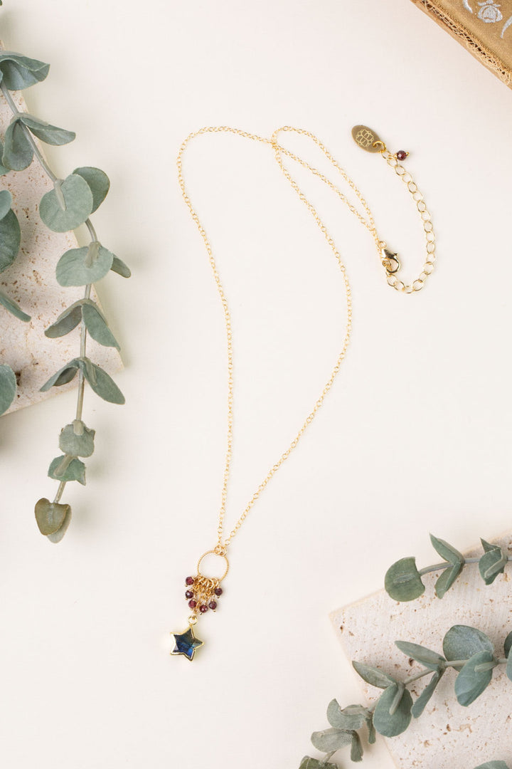 One Of A Kind 16-18" Garnet, Labradorite Cluster Necklace