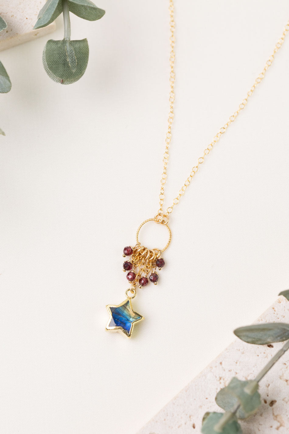 One Of A Kind 16-18" Garnet, Labradorite Cluster Necklace