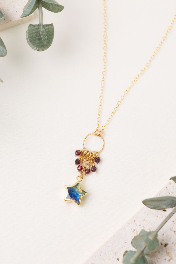 One Of A Kind 16-18" Garnet, Labradorite Cluster Necklace