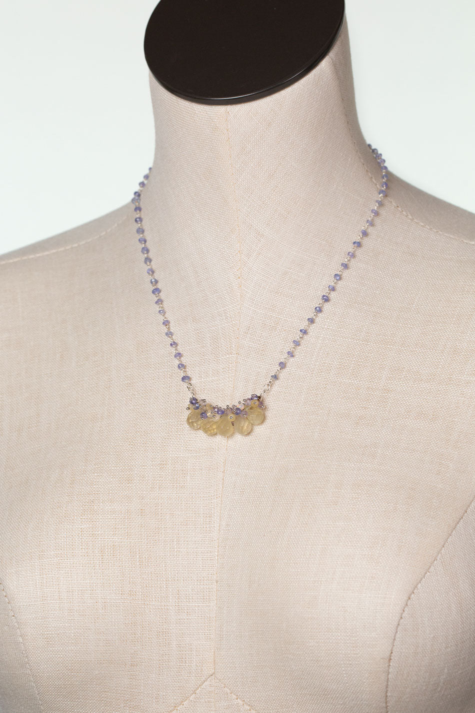 One Of A Kind 18-20" Tanzanite, Ametrine, Opal Cluster Necklace