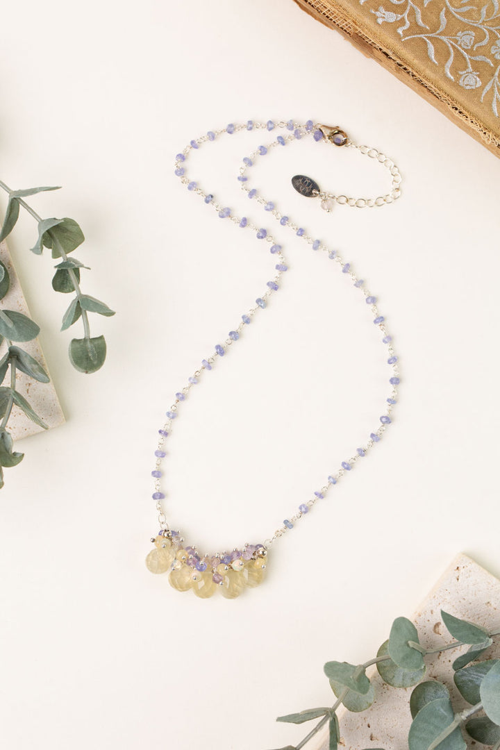 One Of A Kind 18-20" Tanzanite, Ametrine, Opal Cluster Necklace