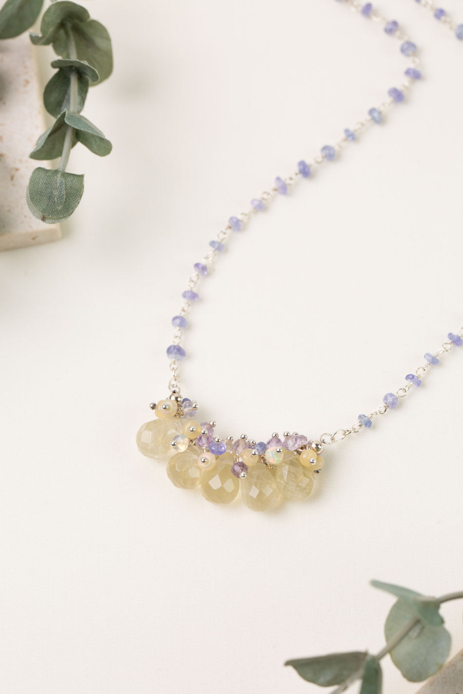 One Of A Kind 18-20" Tanzanite, Ametrine, Opal Cluster Necklace