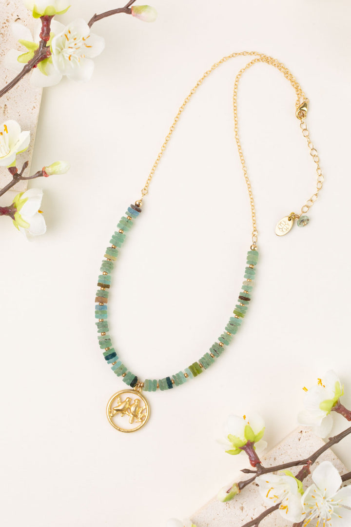 One Of A Kind 16.5-18.5" Roman Glass With Love Bird Pendant Simple Necklace