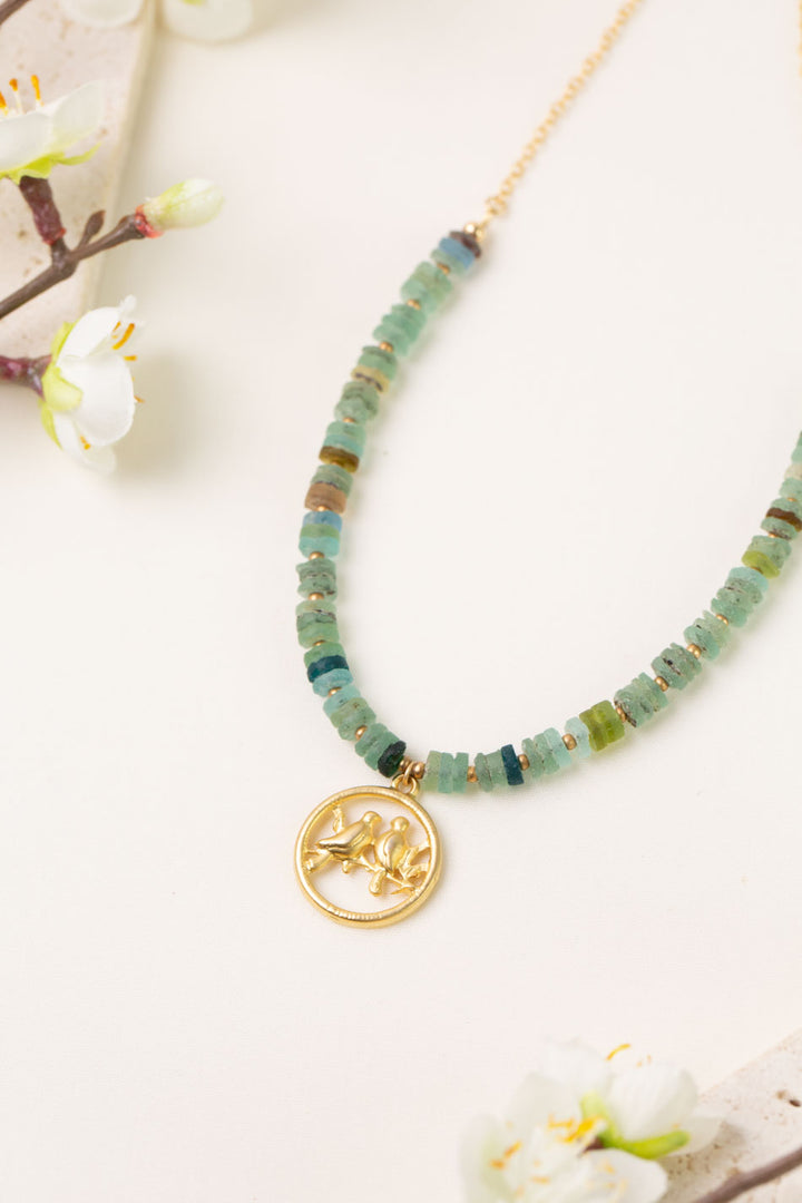 One Of A Kind 16.5-18.5" Roman Glass With Love Bird Pendant Simple Necklace