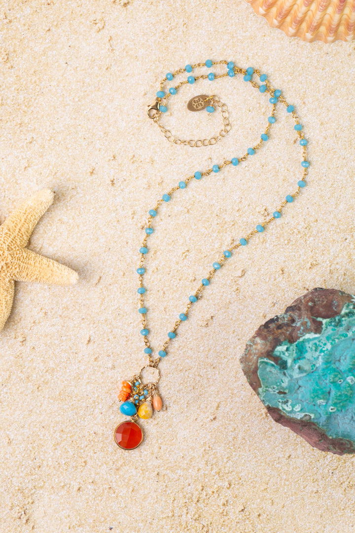 One Of A Kind 17.25-19.25" Bumblebee Jasper With Carnelian Cluster Necklace