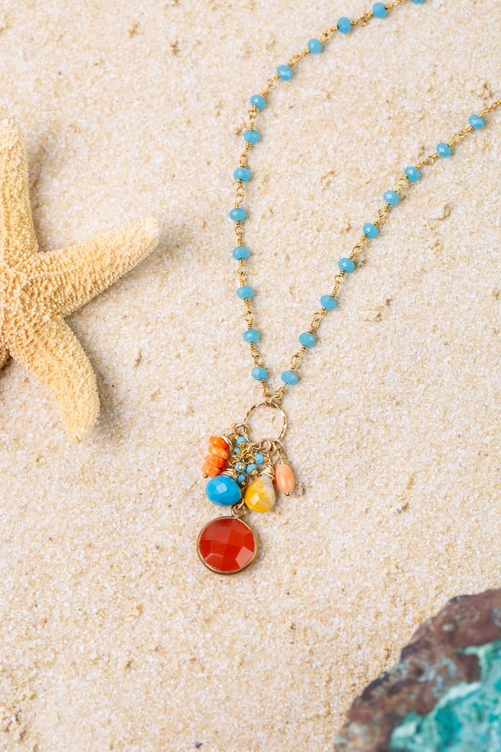 One Of A Kind 17.25-19.25" Bumblebee Jasper With Carnelian Cluster Necklace