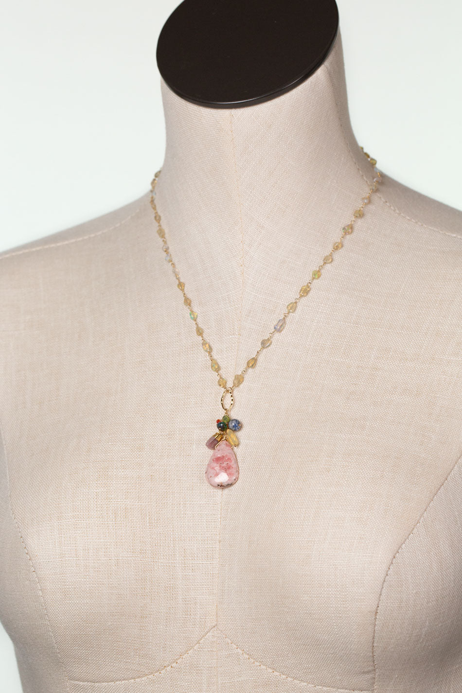 One Of A Kind 18.5-20.5" Spiny Oyster, Opal With Rhodochrosite Cluster Necklace