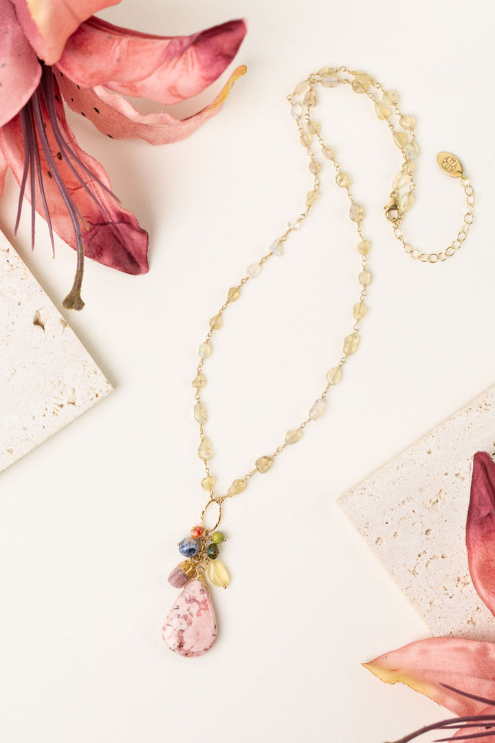 One Of A Kind 18.5-20.5" Spiny Oyster, Opal With Rhodochrosite Cluster Necklace