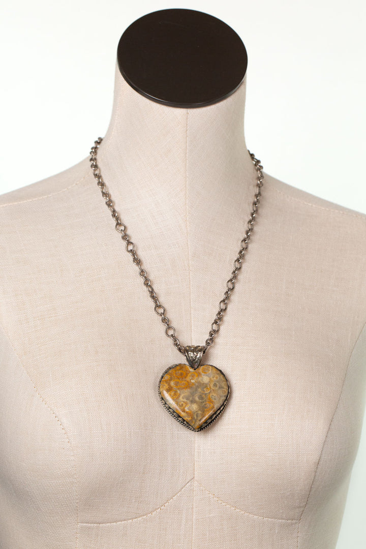 One Of A Kind 18-20" Fossilized Coral Heart Statement Necklace