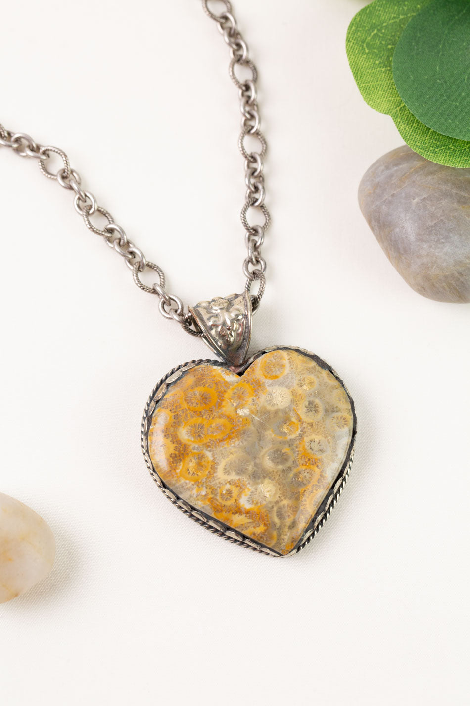 One Of A Kind 18-20" Fossilized Coral Heart Statement Necklace