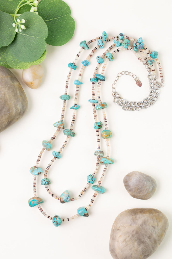 One Of A Kind 31-33" Shell, Turquoise Multistrand Necklace