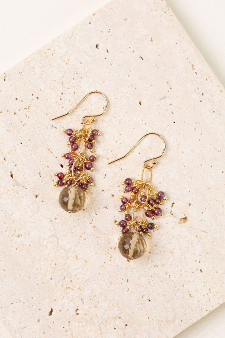 One Of A Kind Garnet, Quartz Statement Earrings