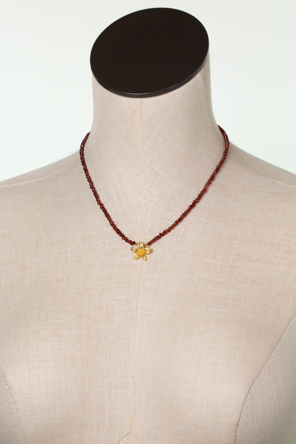 One Of A Kind 15.75-17.75" Garnet With Flower Pendant Simple Necklace