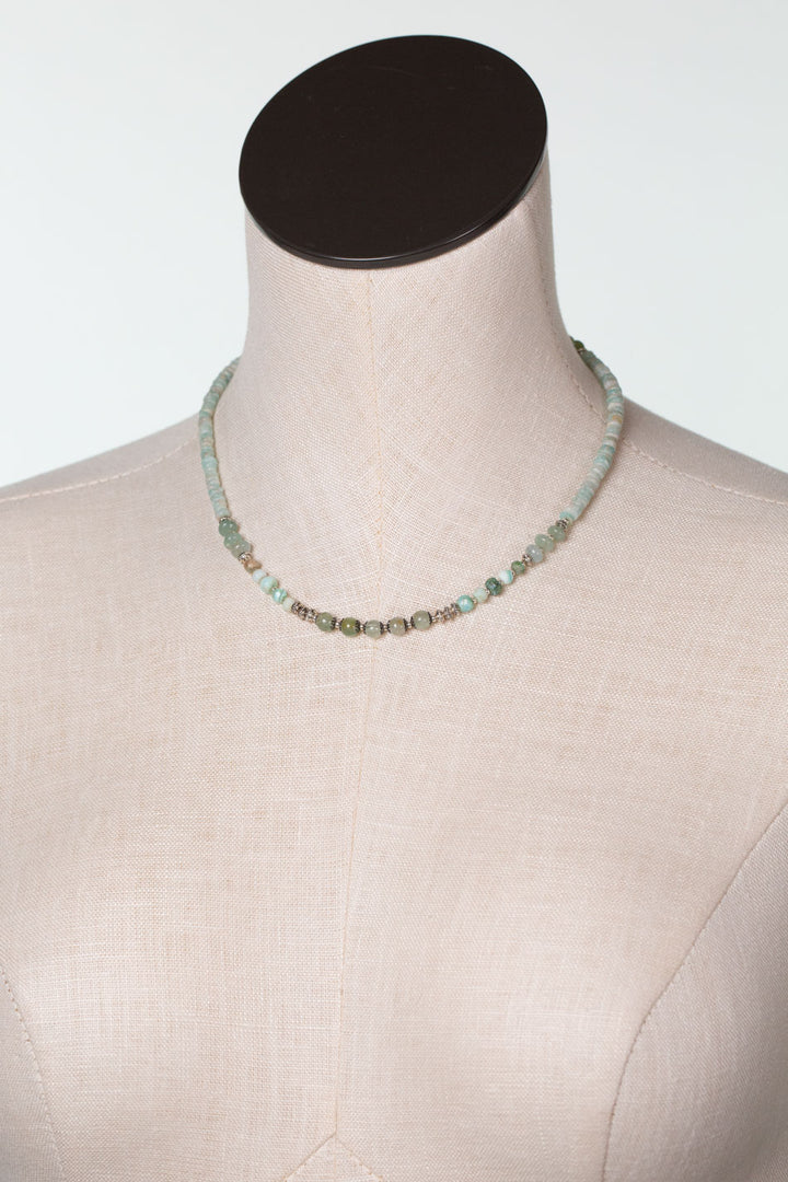 One Of A Kind 16-18" Green Aquamarine, Peruvian Opal, Amazonite Simple Necklace