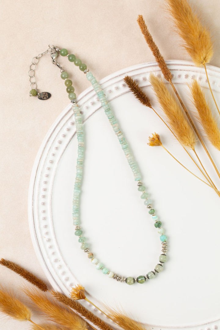 One Of A Kind 16-18" Green Aquamarine, Peruvian Opal, Amazonite Simple Necklace