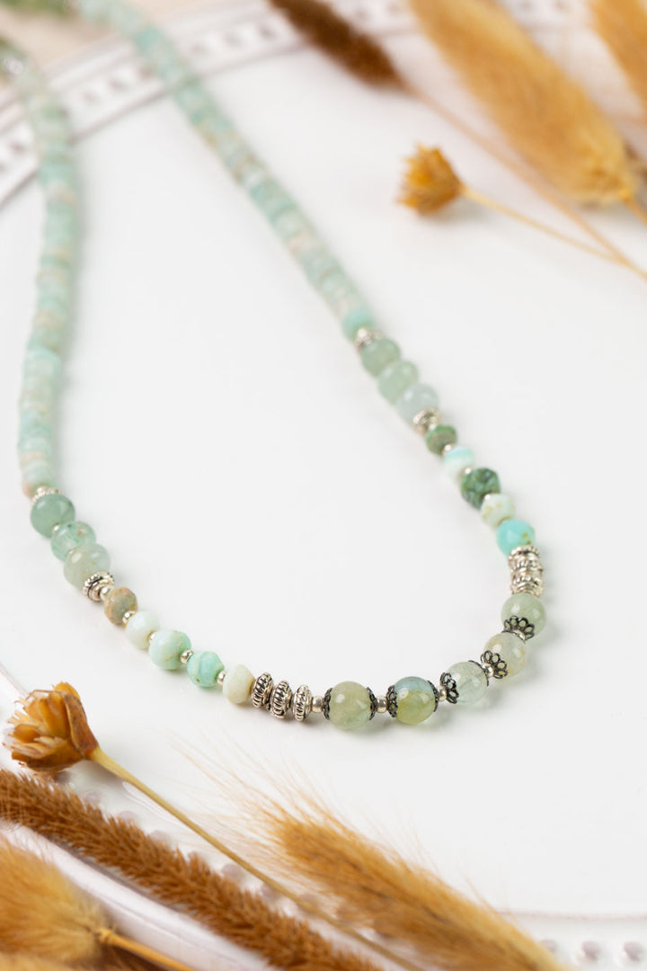 One Of A Kind 16-18" Green Aquamarine, Peruvian Opal, Amazonite Simple Necklace