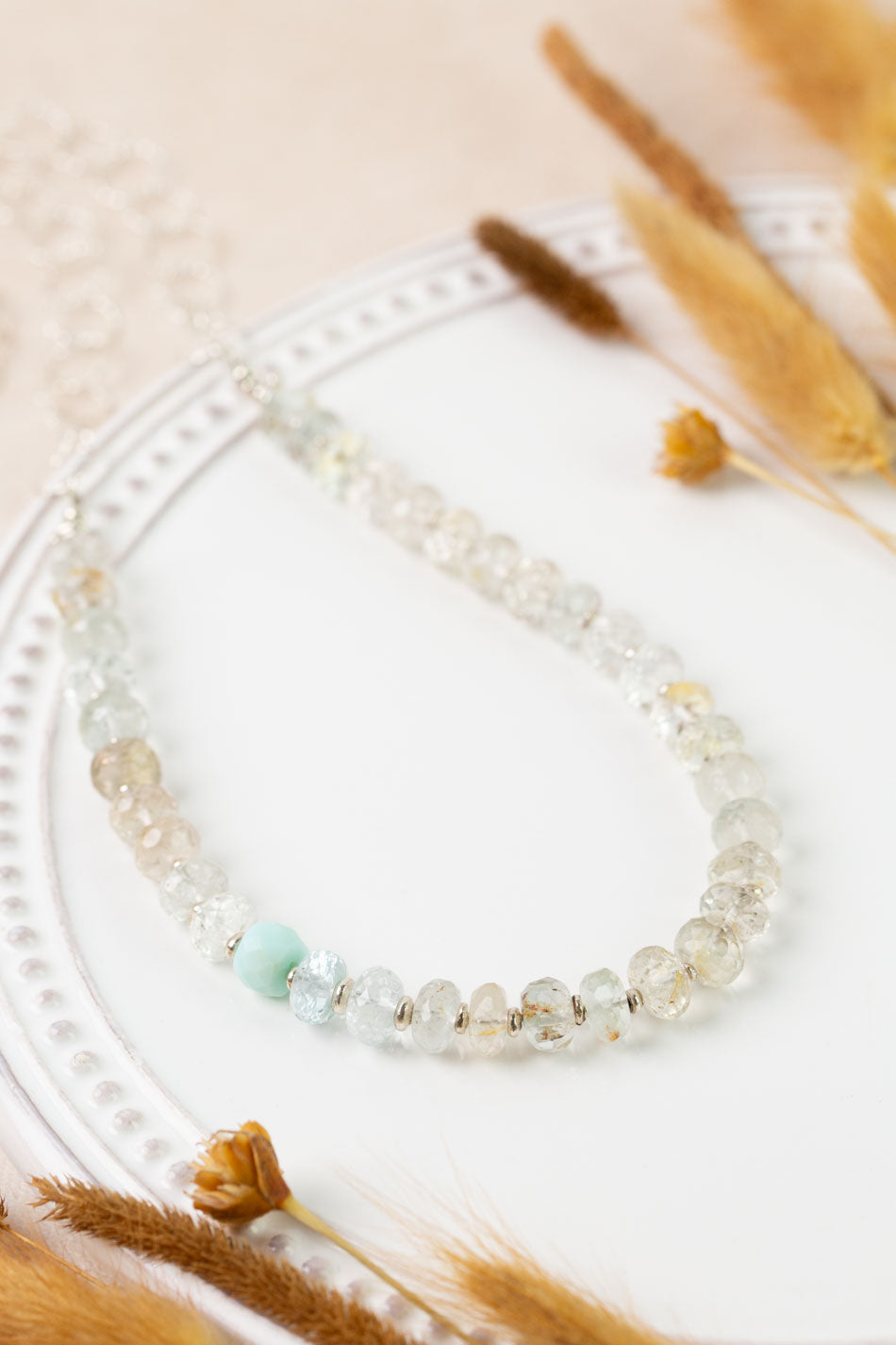 One Of A Kind 24.25-26.25" Green Aquamarine, Golden Rutilated Quartz, Amazonite Simple Necklace