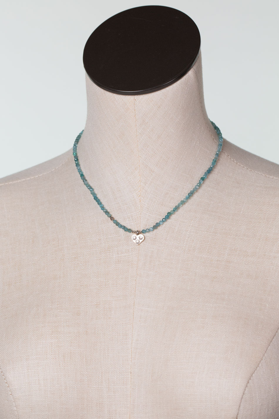 One Of A Kind 27-29" Apatite with Fine Silver Heart Simple Necklace