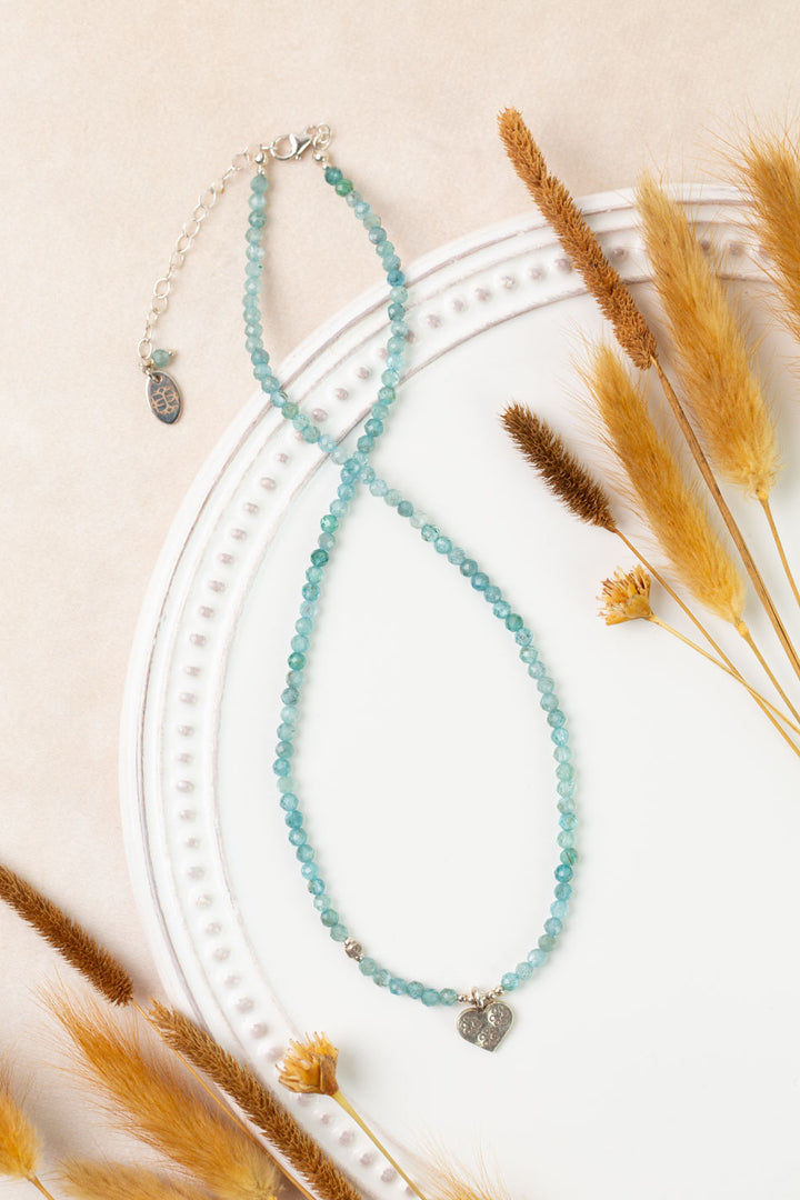 One Of A Kind 27-29" Apatite with Fine Silver Heart Simple Necklace