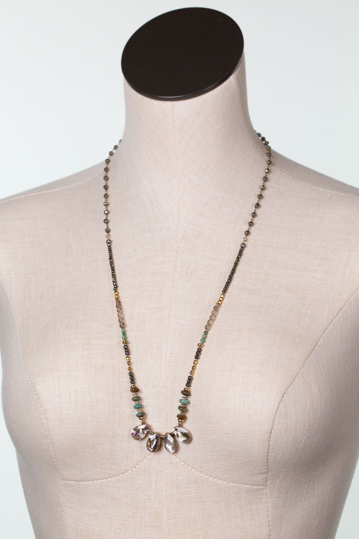 One Of A Kind 27-29" Abalone, Turquoise, Pyrite Collage Necklace