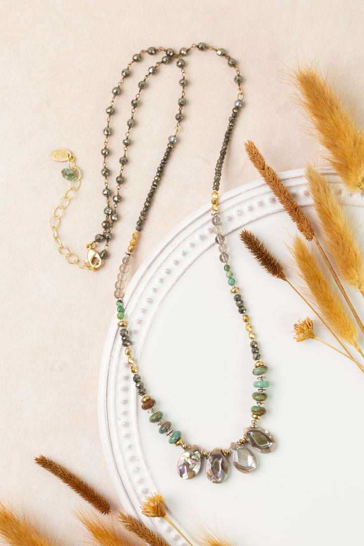 One Of A Kind 27-29" Abalone, Turquoise, Pyrite Collage Necklace