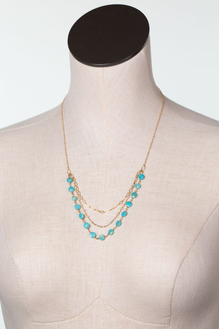 One Of A Kind 19.75-21.75" Pearl, Turquoise Simple Necklace