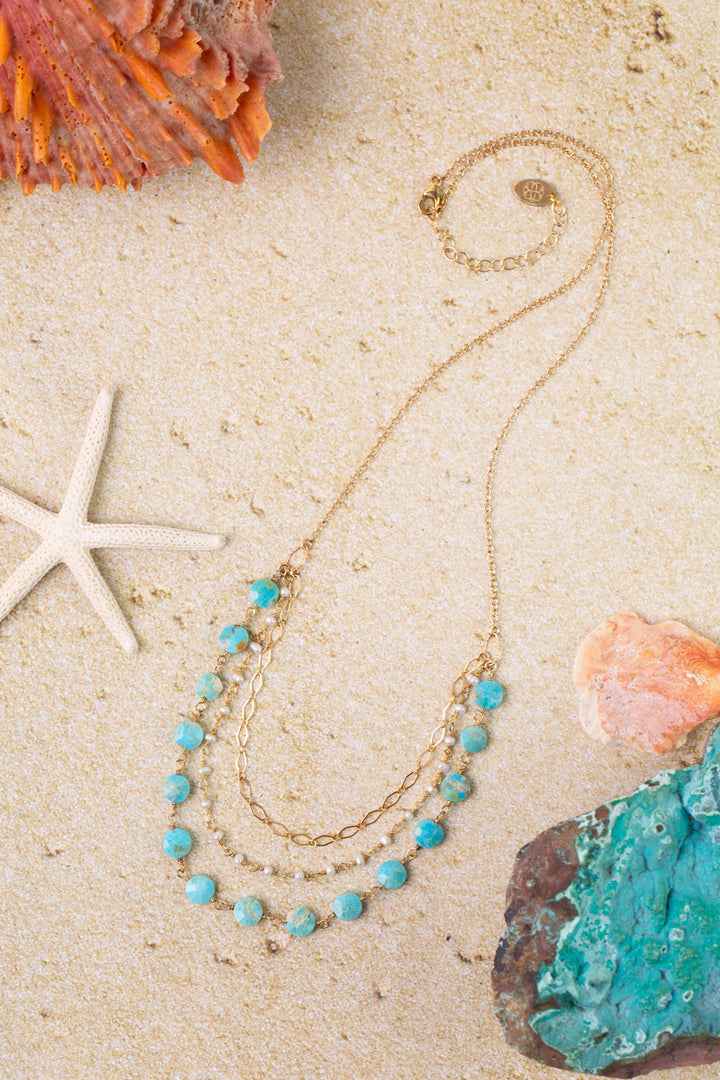 One Of A Kind 19.75-21.75" Pearl, Turquoise Simple Necklace