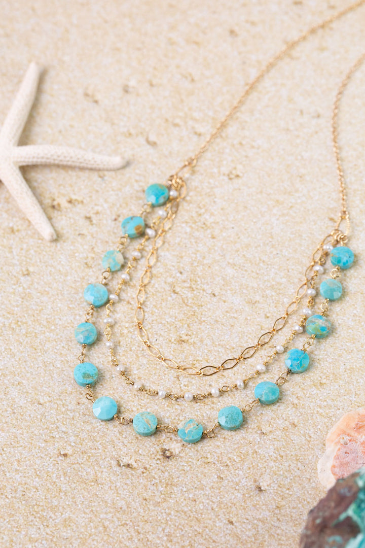 One Of A Kind 19.75-21.75" Pearl, Turquoise Simple Necklace