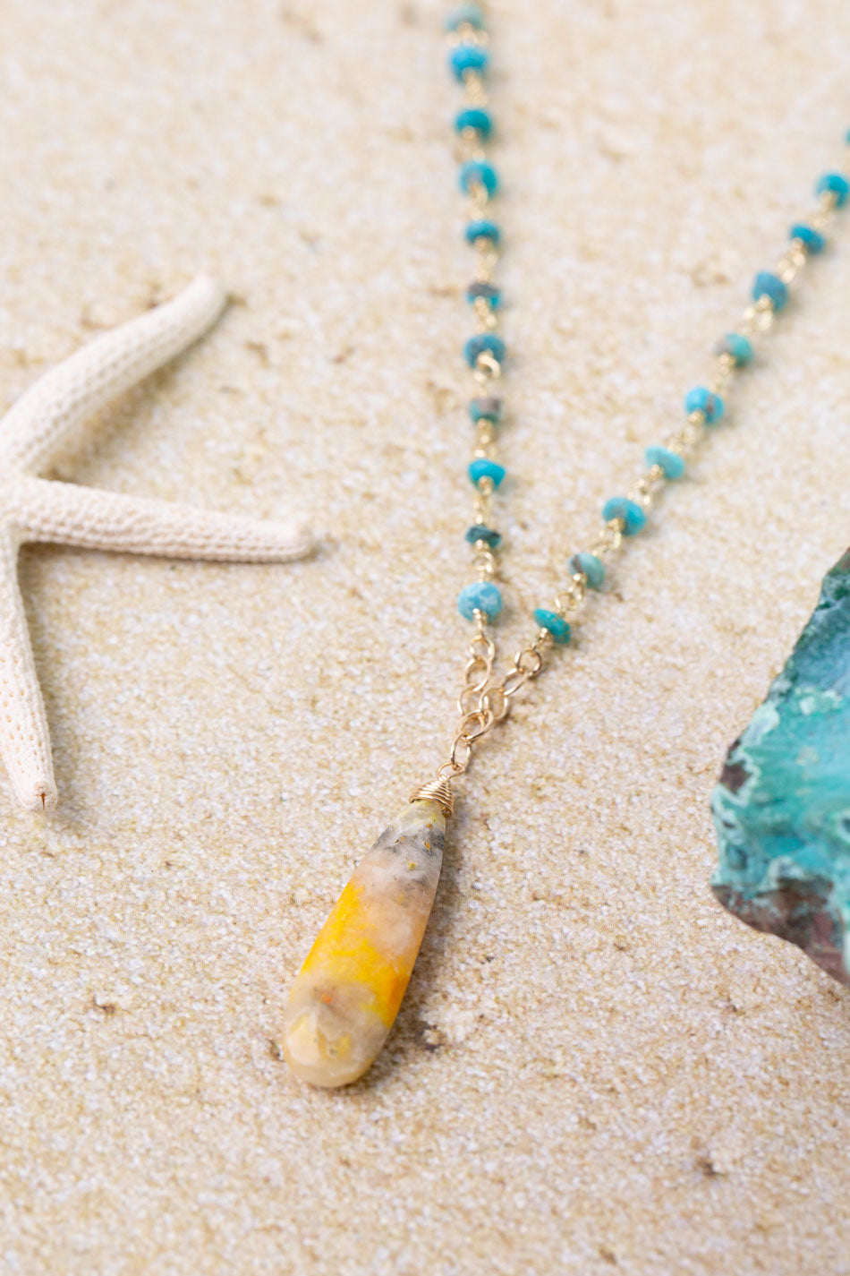 One Of A Kind 22.5-24.5" Bumblebee Jasper, Turquoise Simple Necklace