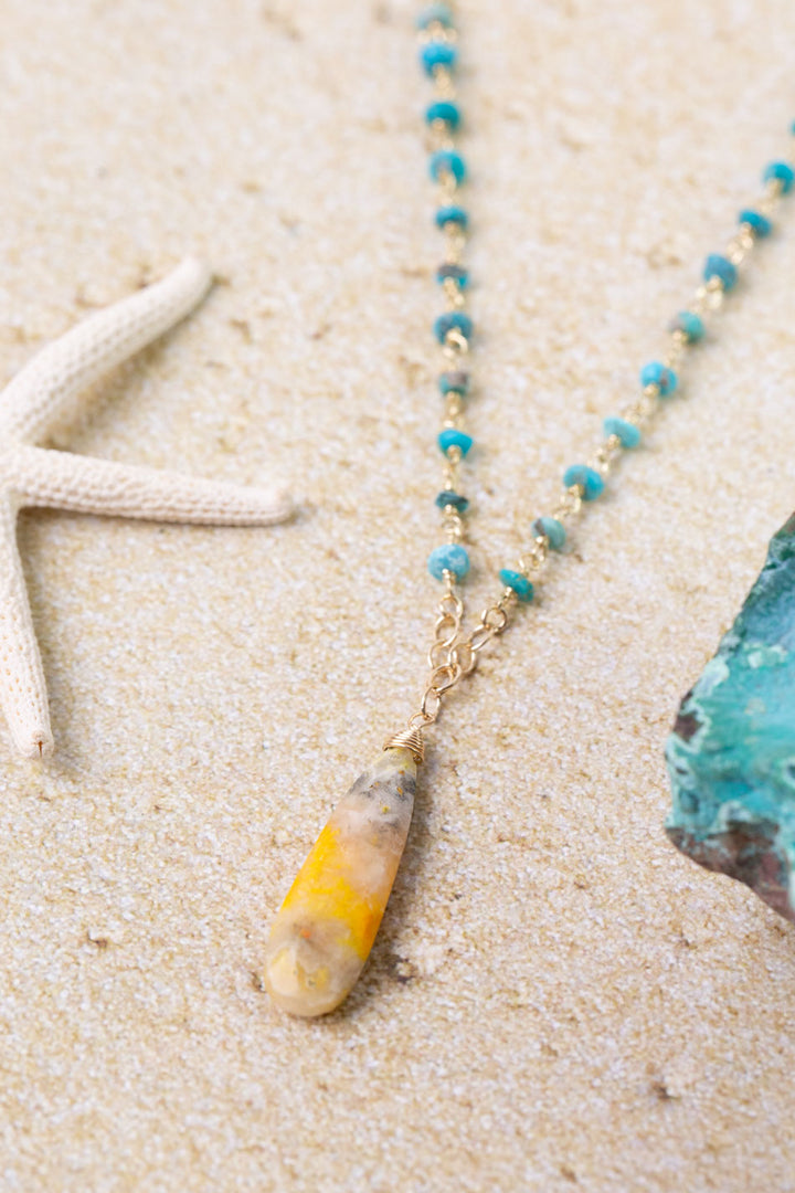 One Of A Kind 22.5-24.5" Bumblebee Jasper, Turquoise Simple Necklace
