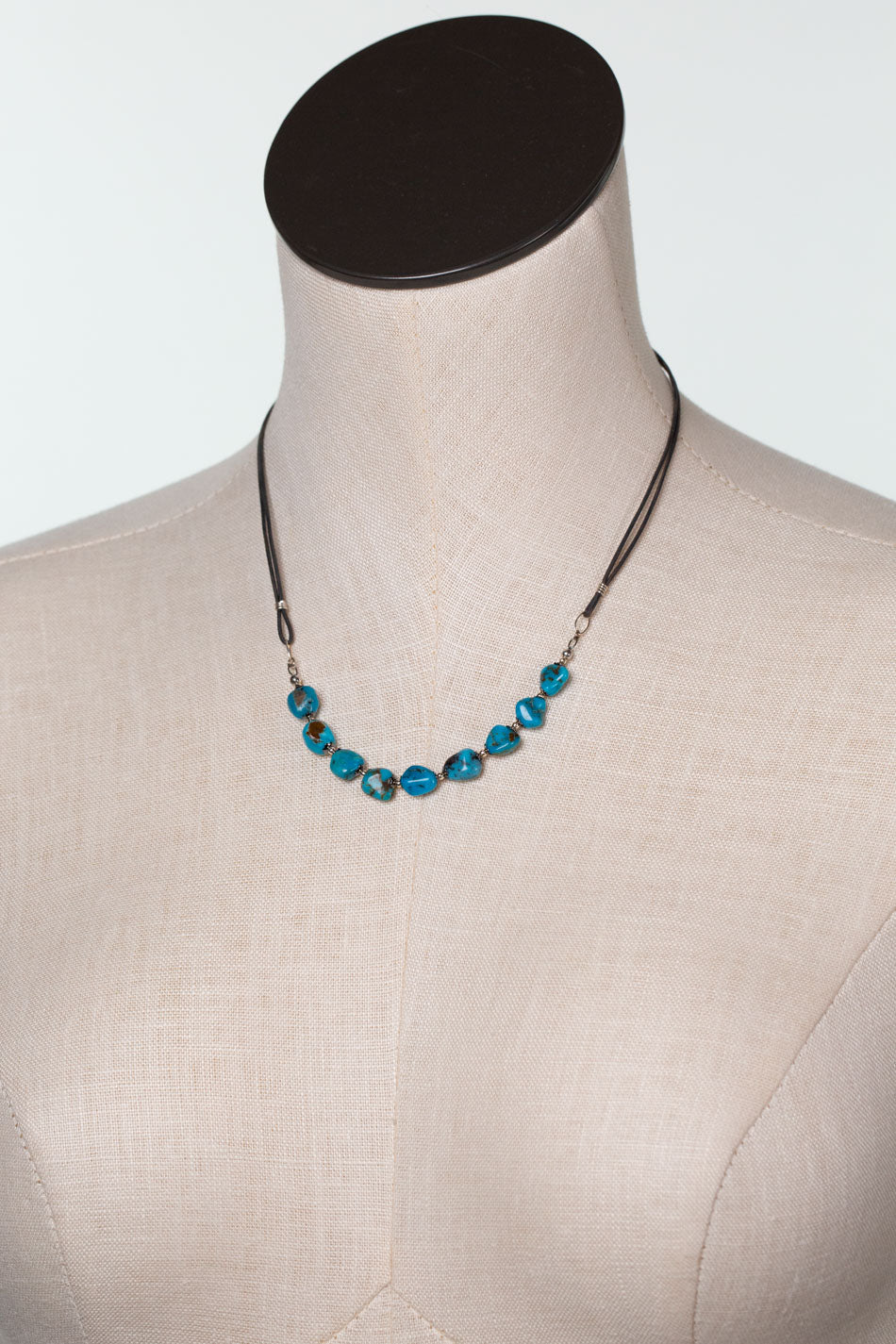 One Of A Kind 17.5-19.5" Natural Turquoise, leather Simple Necklace