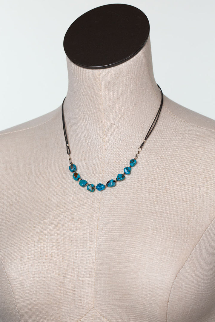 One Of A Kind 17.5-19.5" Natural Turquoise, leather Simple Necklace