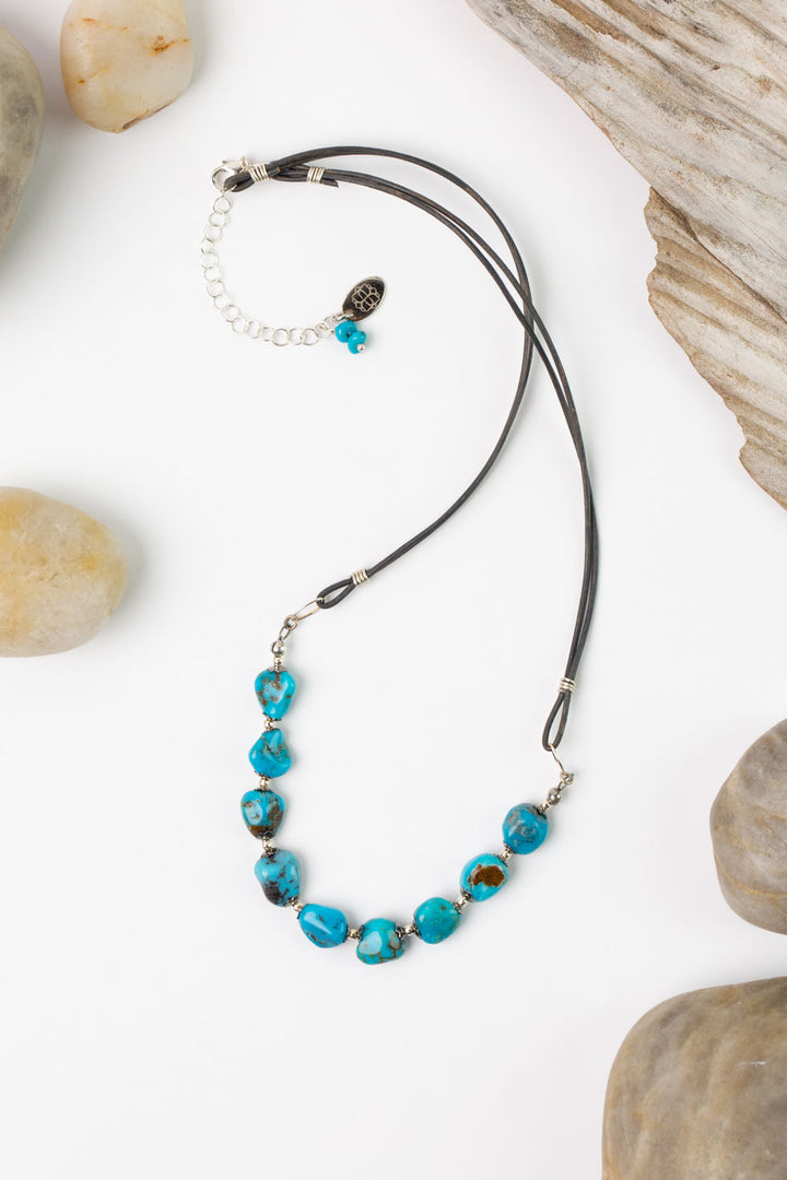 One Of A Kind 17.5-19.5" Natural Turquoise, leather Simple Necklace