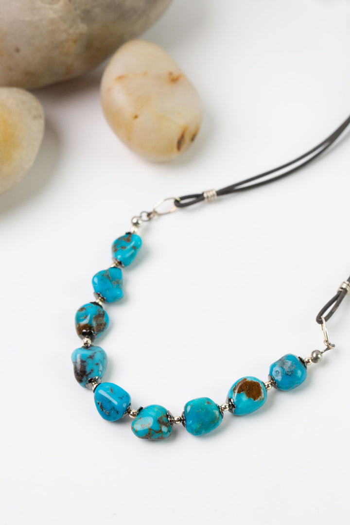 One Of A Kind 17.5-19.5" Natural Turquoise, leather Simple Necklace