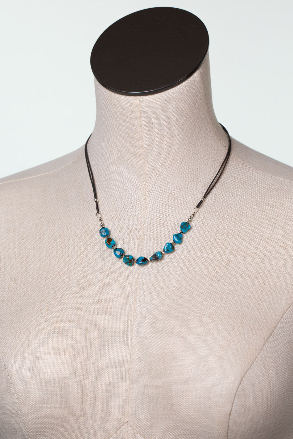 One Of A Kind 17.5-19.5" Natural Turquoise, leather Simple Necklace