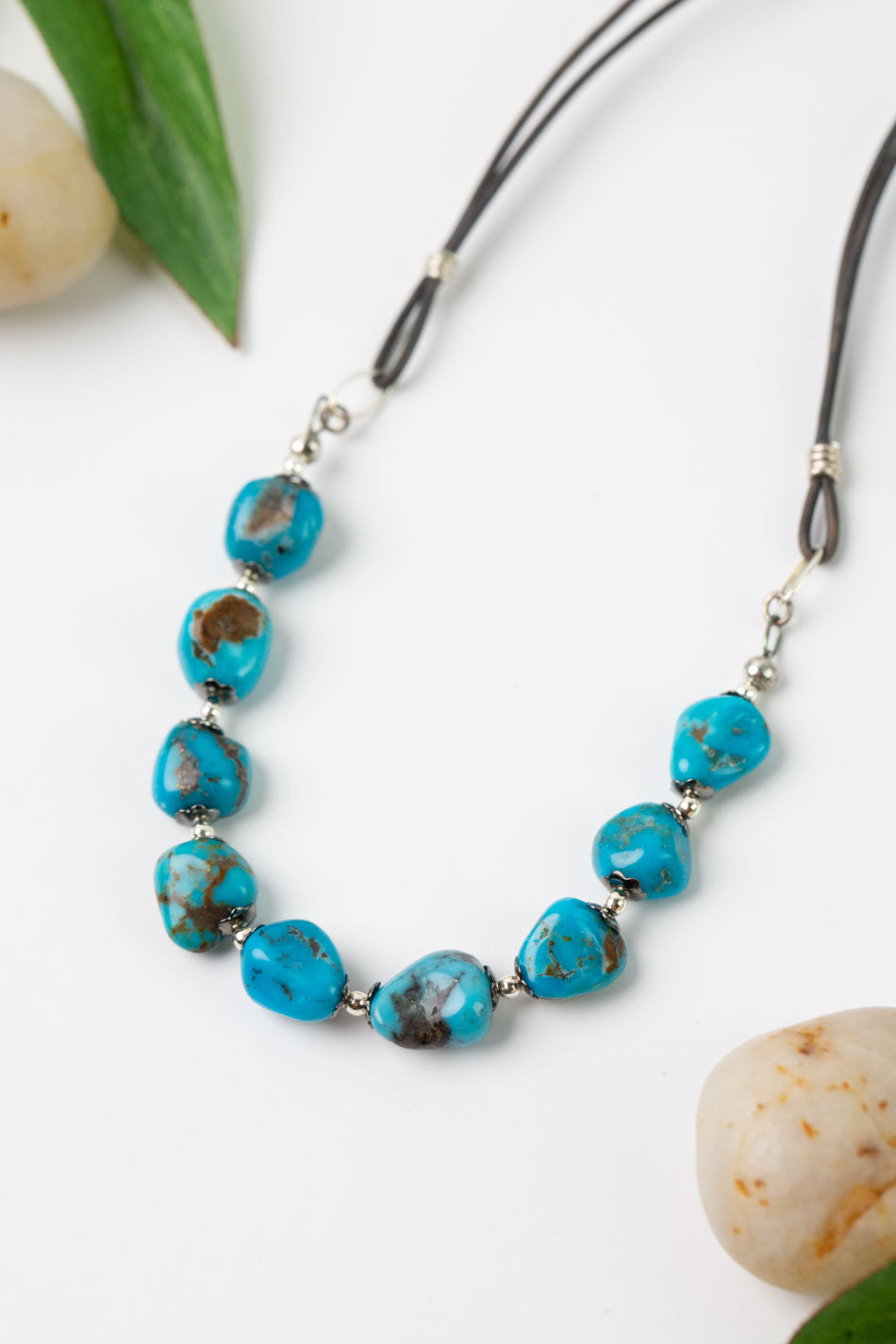 One Of A Kind 17.5-19.5" Natural Turquoise, leather Simple Necklace