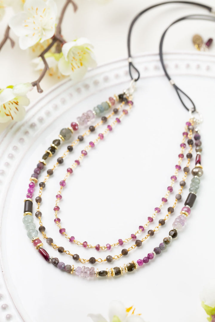 One Of A Kind 17.5-19.5" Ruby, Labradorite, Amethyst Multistrand Necklace